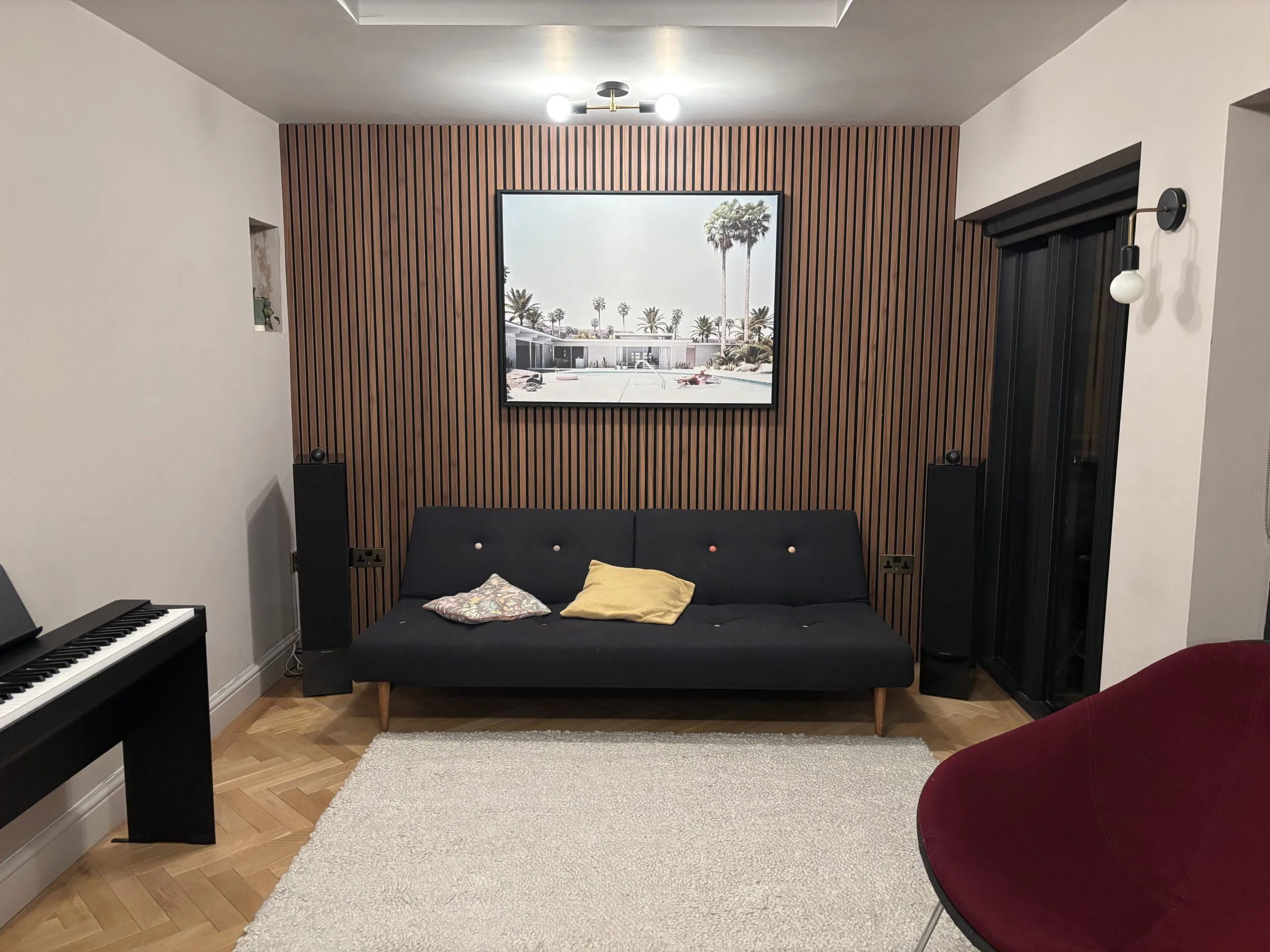 Completed decorative slat wall installation