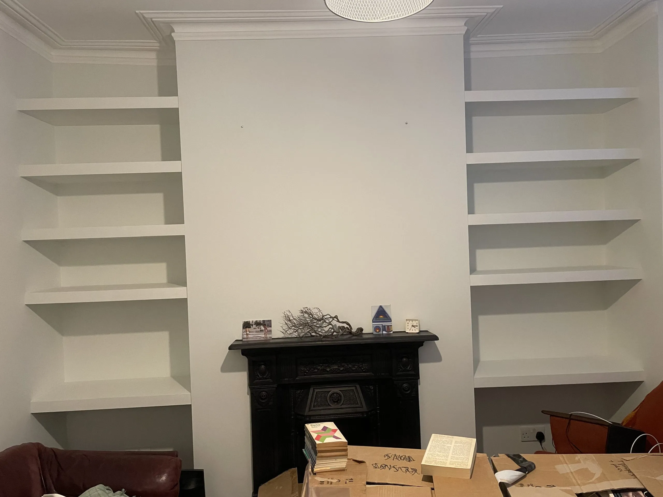 Finished alcove shelving installation